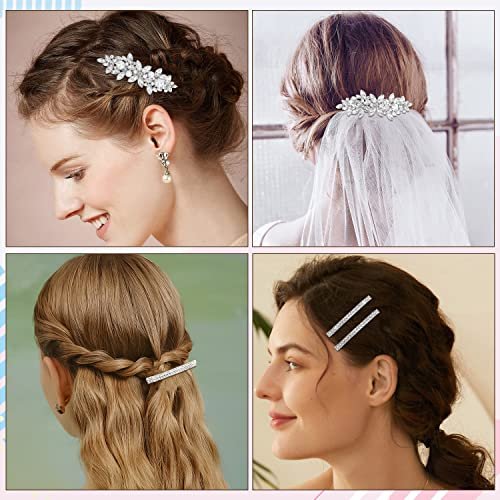 Deoot Hair Barrettes - 4 Pack Rhinestone Crystal Hair Clips for Women, Silver Metal Alloy Flower Barrettes for Wedding, Party, Everyday Use - görsel 8