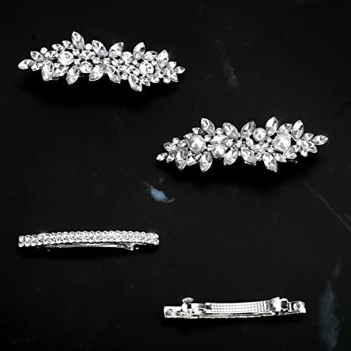 Deoot Hair Barrettes - 4 Pack Rhinestone Crystal Hair Clips for Women, Silver Metal Alloy Flower Barrettes for Wedding, Party, Everyday Use - görsel 14