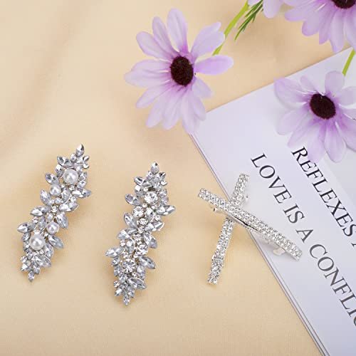 Deoot Hair Barrettes - 4 Pack Rhinestone Crystal Hair Clips for Women, Silver Metal Alloy Flower Barrettes for Wedding, Party, Everyday Use - görsel 12