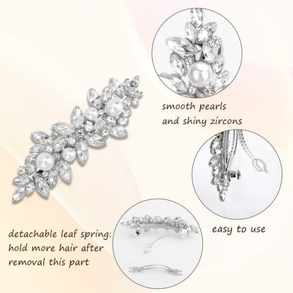 Deoot Hair Barrettes - 4 Pack Rhinestone Crystal Hair Clips for Women, Silver Metal Alloy Flower Barrettes for Wedding, Party, Everyday Use