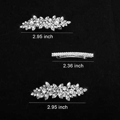 Deoot Hair Barrettes - 4 Pack Rhinestone Crystal Hair Clips for Women, Silver Metal Alloy Flower Barrettes for Wedding, Party, Everyday Use