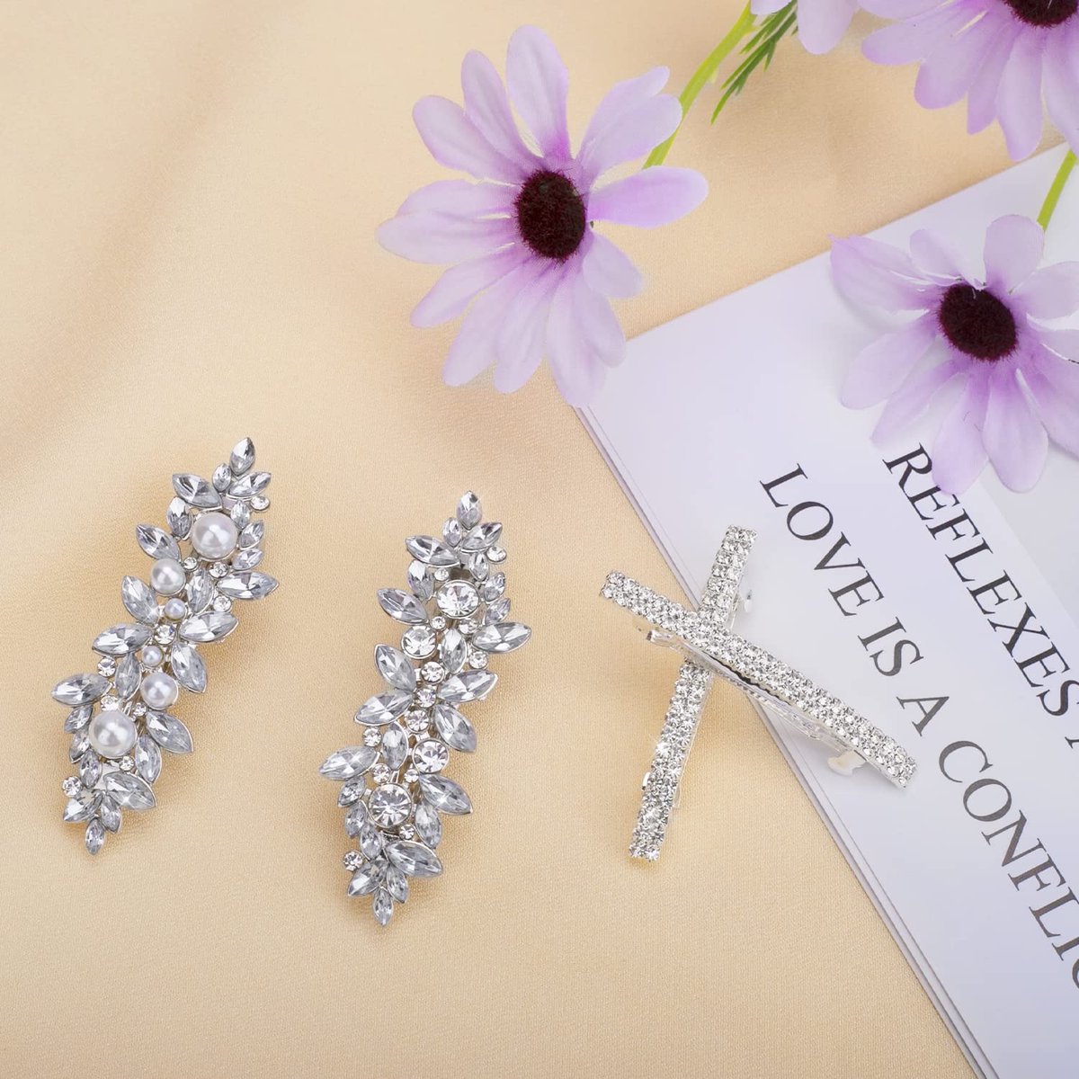 Deoot Hair Barrettes - 4 Pack Rhinestone Crystal Hair Clips for Women, Silver Metal Alloy Flower Barrettes for Wedding, Party, Everyday Use - görsel 11