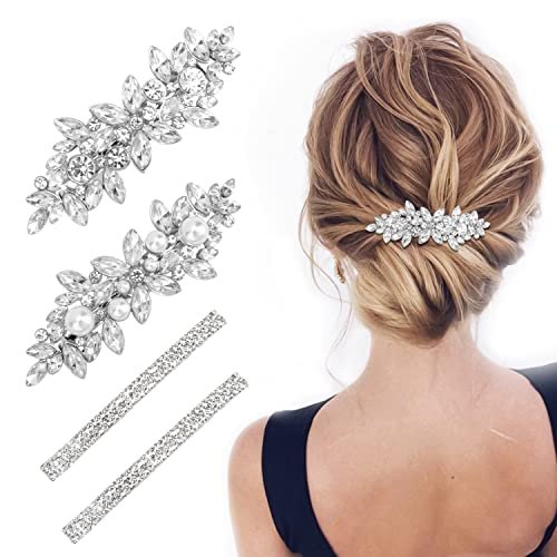 Deoot Hair Barrettes - 4 Pack Rhinestone Crystal Hair Clips for Women, Silver Metal Alloy Flower Barrettes for Wedding, Party, Everyday Use - görsel 2