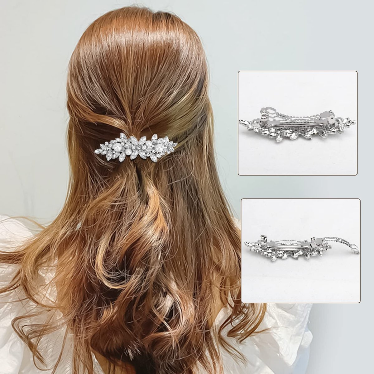 Deoot Hair Barrettes - 4 Pack Rhinestone Crystal Hair Clips for Women, Silver Metal Alloy Flower Barrettes for Wedding, Party, Everyday Use - görsel 9