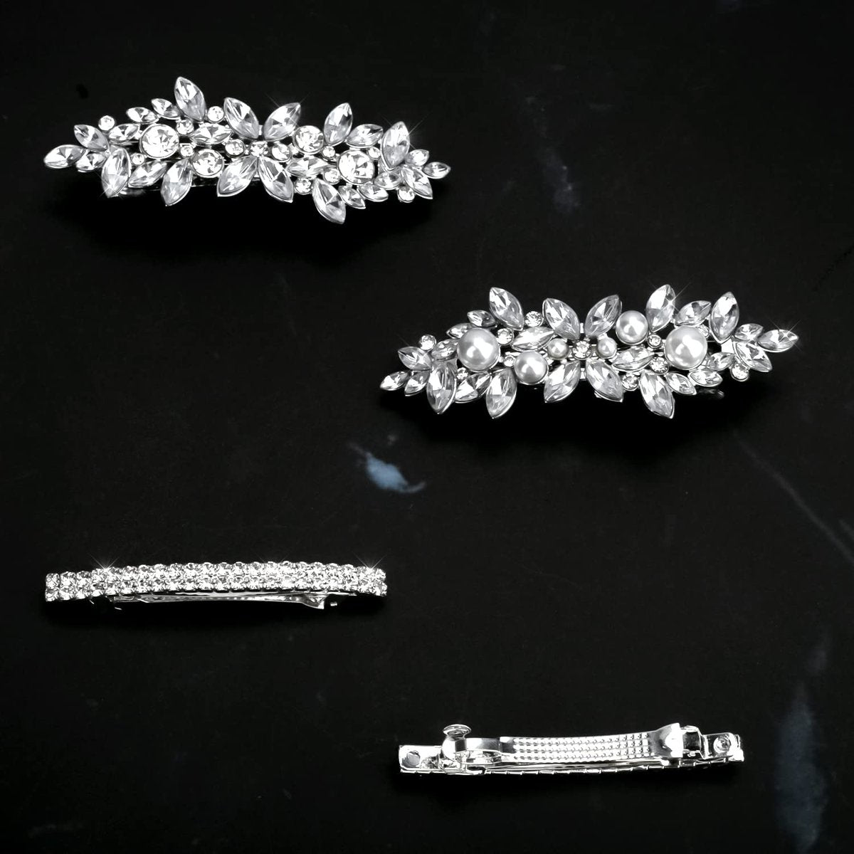 Deoot Hair Barrettes - 4 Pack Rhinestone Crystal Hair Clips for Women, Silver Metal Alloy Flower Barrettes for Wedding, Party, Everyday Use - görsel 13
