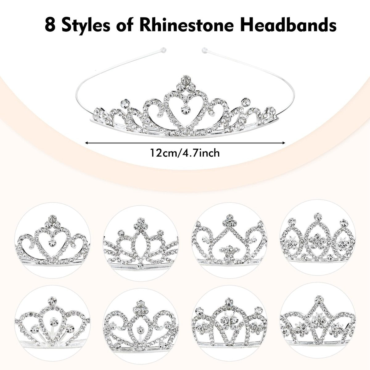 Cinaci 8 Pack Silver Metal Sparkly Glitter Rhinestone Crown Headbands - Wedding Prom Birthday Party Princess Hair Tiaras for Kids Girls Teens Women - görsel 10