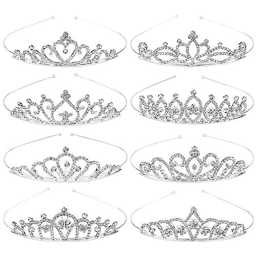 Cinaci 8 Pack Silver Metal Sparkly Glitter Rhinestone Crown Headbands - Wedding Prom Birthday Party Princess Hair Tiaras for Kids Girls Teens Women - görsel 1