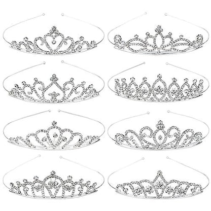 Cinaci 8 Pack Silver Metal Sparkly Glitter Rhinestone Crown Headbands - Wedding Prom Birthday Party Princess Hair Tiaras for Kids Girls Teens Women