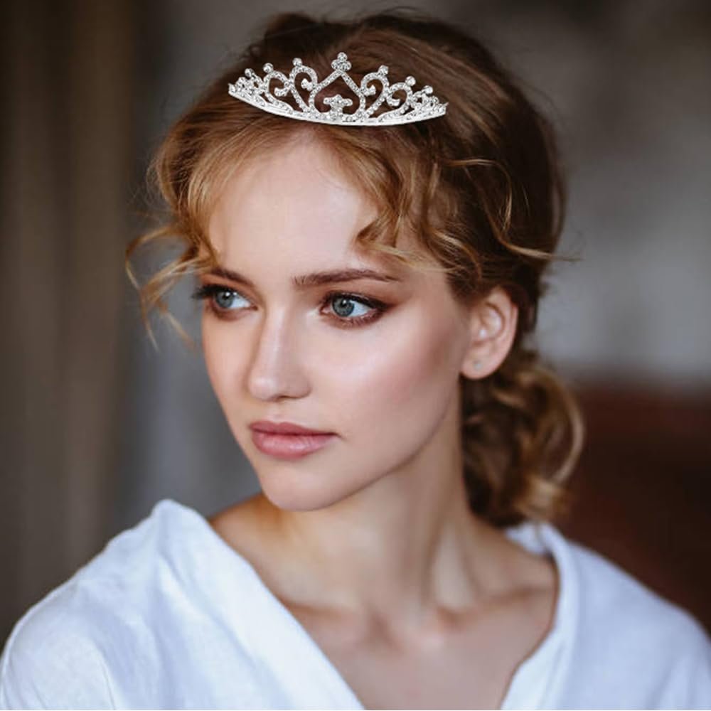 Cinaci 8 Pack Silver Metal Sparkly Glitter Rhinestone Crown Headbands - Wedding Prom Birthday Party Princess Hair Tiaras for Kids Girls Teens Women - görsel 8