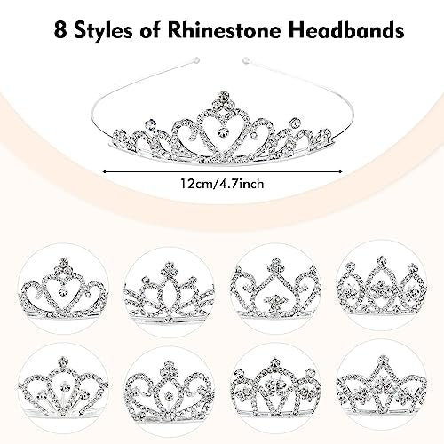 Cinaci 8 Pack Silver Metal Sparkly Glitter Rhinestone Crown Headbands - Wedding Prom Birthday Party Princess Hair Tiaras for Kids Girls Teens Women - görsel 9
