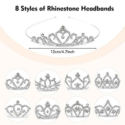 Cinaci 8 Pack Silver Metal Sparkly Glitter Rhinestone Crown Headbands - Wedding Prom Birthday Party Princess Hair Tiaras for Kids Girls Teens Women