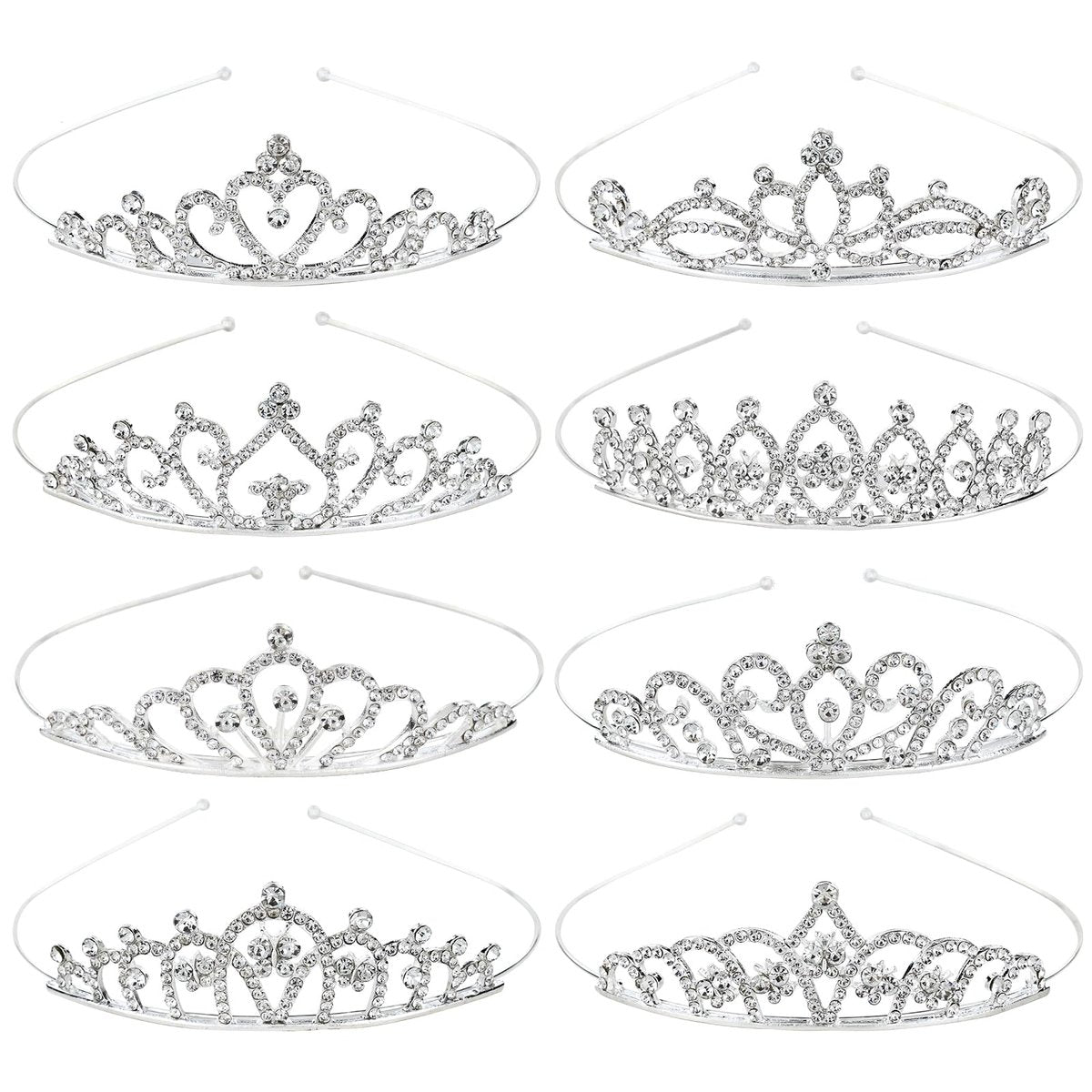 Cinaci 8 Pack Silver Metal Sparkly Glitter Rhinestone Crown Headbands - Wedding Prom Birthday Party Princess Hair Tiaras for Kids Girls Teens Women - görsel 2