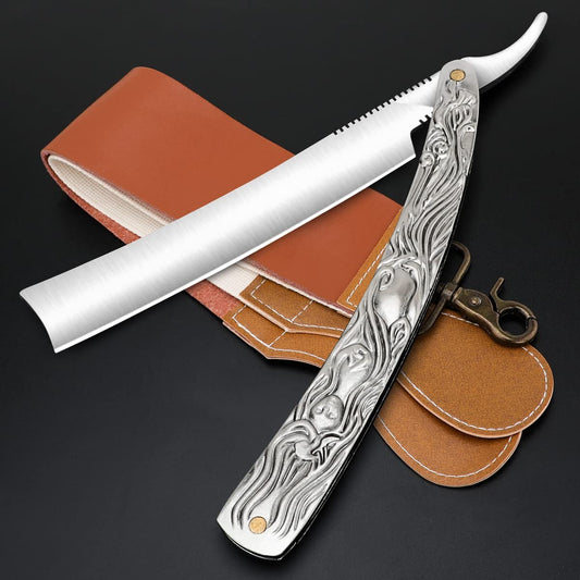Professional Straight Razor with First Layer Cowhide Strop – Premium Stainless Steel Straight Edge Barber Razor for Men Home & Salon Grooming Avelisse