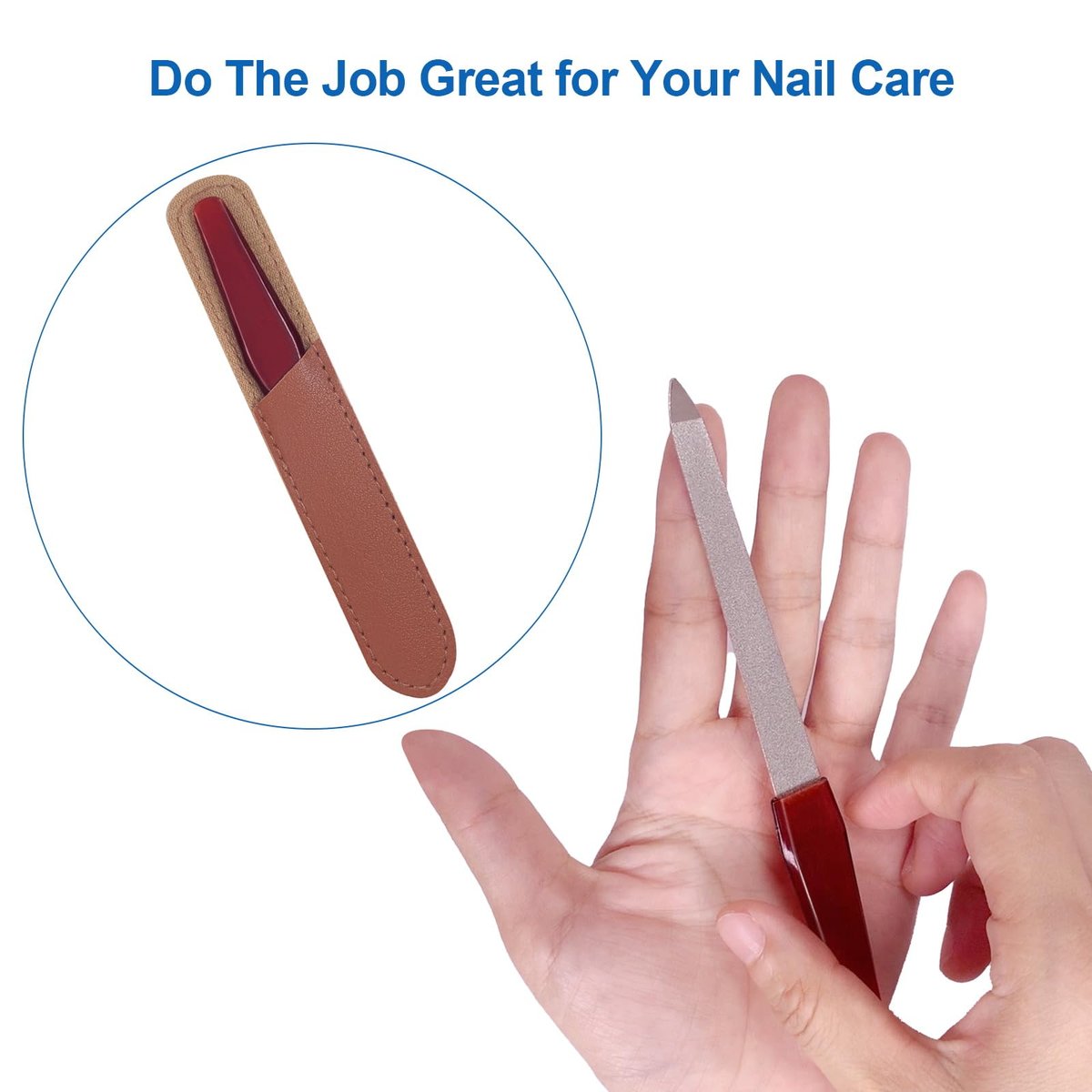 3 Pack Metal Nail File with Sharp Pointed Tip and Leather Sheath Case for Natural Nails - 5 Inches Stainless Steel Manicure Double Sided Sapphire Grit Nail Filer (Silver/Brown) - görsel 7