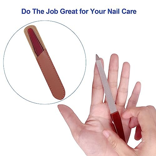 3 Pack Metal Nail File with Sharp Pointed Tip and Leather Sheath Case for Natural Nails - 5 Inches Stainless Steel Manicure Double Sided Sapphire Grit Nail Filer (Silver/Brown) - görsel 8