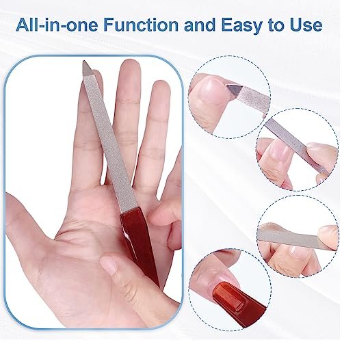 3 Pack Metal Nail File with Sharp Pointed Tip and Leather Sheath Case for Natural Nails - 5 Inches Stainless Steel Manicure Double Sided Sapphire Grit Nail Filer (Silver/Brown) - görsel 4