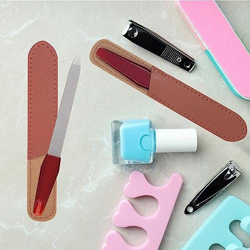 3 Pack Metal Nail File with Sharp Pointed Tip and Leather Sheath Case for Natural Nails - 5 Inches Stainless Steel Manicure Double Sided Sapphire Grit Nail Filer (Silver/Brown) - görsel 10