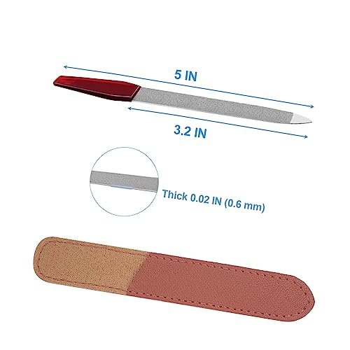 3 Pack Metal Nail File with Sharp Pointed Tip and Leather Sheath Case for Natural Nails - 5 Inches Stainless Steel Manicure Double Sided Sapphire Grit Nail Filer (Silver/Brown) - görsel 14
