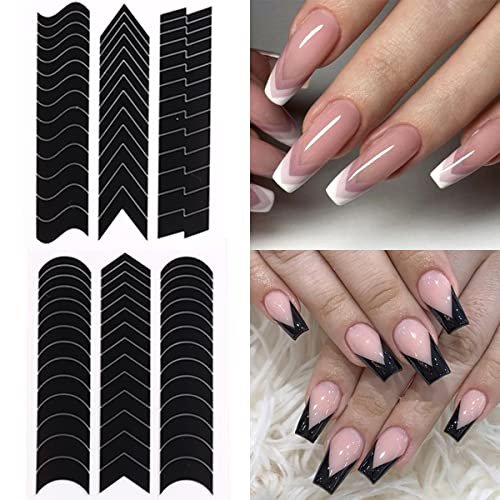 Fcozpjk French Tip Nail Stickers - 6 Sheets Self-Adhesive Nail Art Guides, Wave Lines Tape for French Manicure & Airbrush Stencils - görsel 10