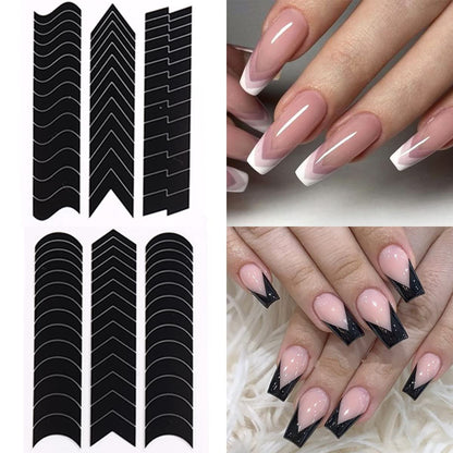 Fcozpjk French Tip Nail Stickers - 6 Sheets Self-Adhesive Nail Art Guides, Wave Lines Tape for French Manicure & Airbrush Stencils