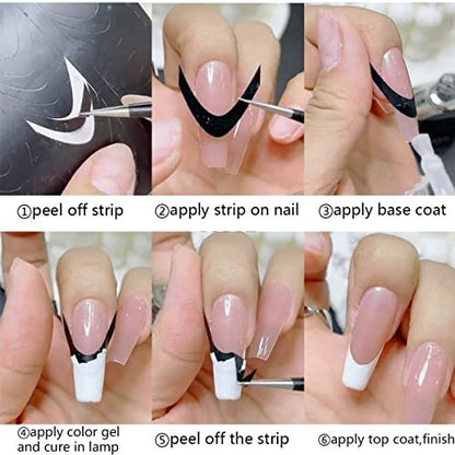 Fcozpjk French Tip Nail Stickers - 6 Sheets Self-Adhesive Nail Art Guides, Wave Lines Tape for French Manicure & Airbrush Stencils