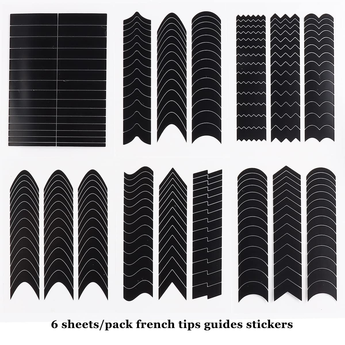Fcozpjk French Tip Nail Stickers - 6 Sheets Self-Adhesive Nail Art Guides, Wave Lines Tape for French Manicure & Airbrush Stencils - görsel 3