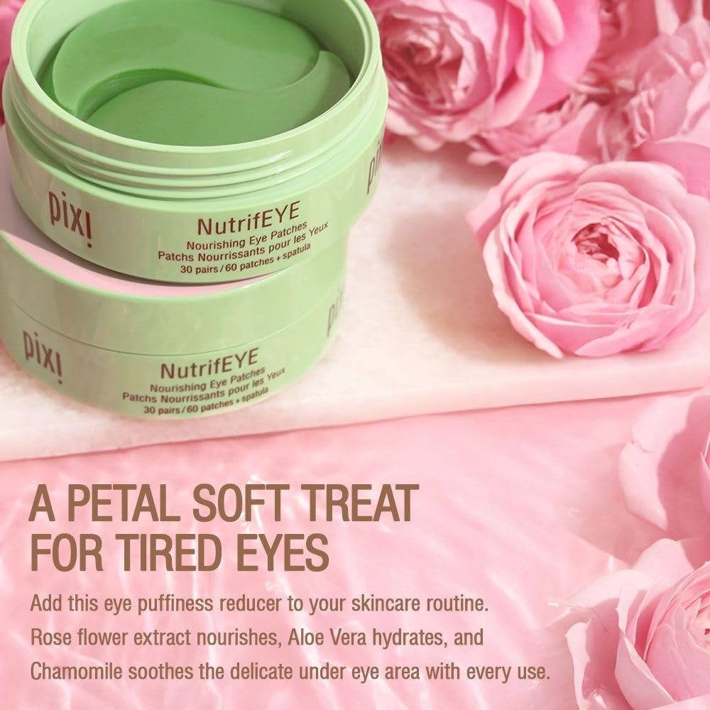 Pixi Beauty NutrifEYE Soothing Rose Under Eye Gel Patches - 30 Pairs for Puffy Eyes with Rose, Aloe Vera, and Chamomile Avelisse