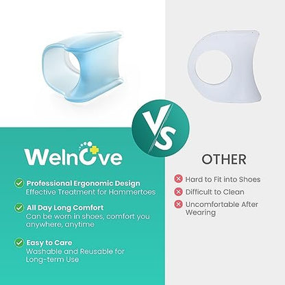 Welnove Hammertoe Corrector - 6 PCS Toe Splints Realign Bent, Curled, Crooked, Claw, Hammer Toes - Toe Straighteners for Men and Women, Blue