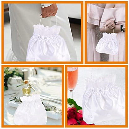 EXCEART 2-Pack Satin Bridal Wedding Money Bags - White Bridesmaid Dance Purse for Favor