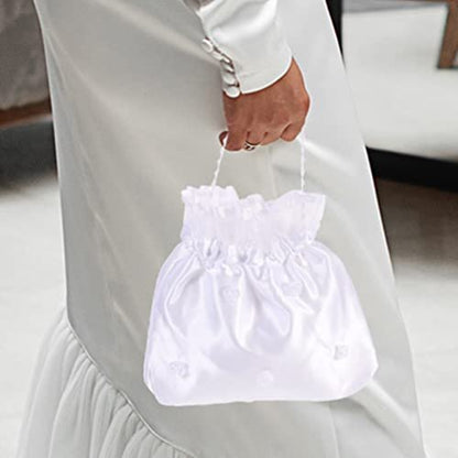 EXCEART 2-Pack Satin Bridal Wedding Money Bags - White Bridesmaid Dance Purse for Favor