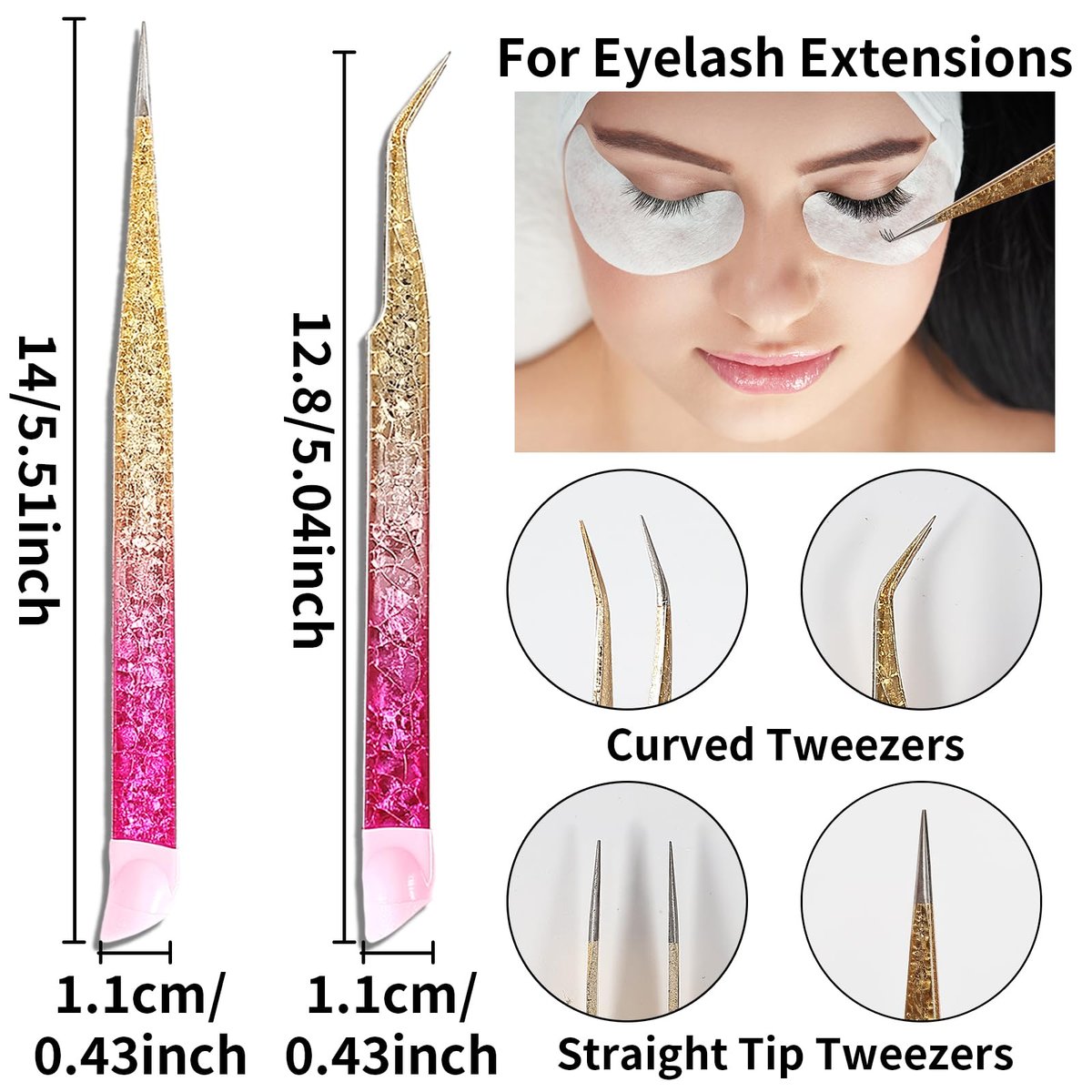 Ouligay 2Pcs Double Ended Nail Art Tweezers - Stainless Steel Straight & Curved Tip with Silicone Pressing Head for Nail Crafts, Rhinestone, Jewel, Gem Picker Tool (Pink) - görsel 6