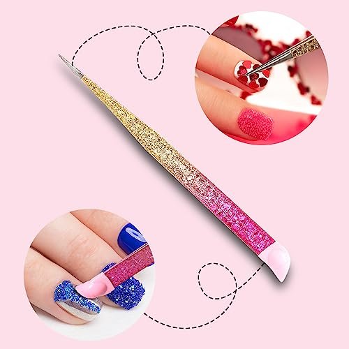 Ouligay 2Pcs Double Ended Nail Art Tweezers - Stainless Steel Straight & Curved Tip with Silicone Pressing Head for Nail Crafts, Rhinestone, Jewel, Gem Picker Tool (Pink) - görsel 15