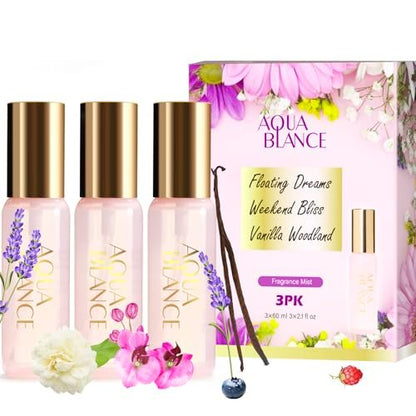 AQUA BLANCE Body Spray Set for Women - Travel Size Fragrance Body Spray, 3 Scents (Vanilla Woodland, Lavender, Jasmine Raspberry), 60ml Each