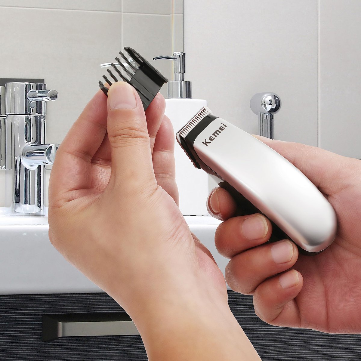 KEMEI Mini Hair Trimmer - Compact Cordless Clipper for Precision Haircuts and Shaving, Battery Powered, Travel Friendly (Silver) Avelisse