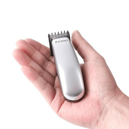 KEMEI Mini Hair Trimmer - Compact Cordless Clipper for Precision Haircuts and Shaving, Battery Powered, Travel Friendly (Silver) Avelisse