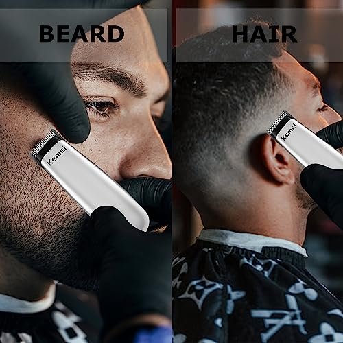 KEMEI Mini Hair Trimmer - Compact Cordless Clipper for Precision Haircuts and Shaving, Battery Powered, Travel Friendly (Silver) Avelisse