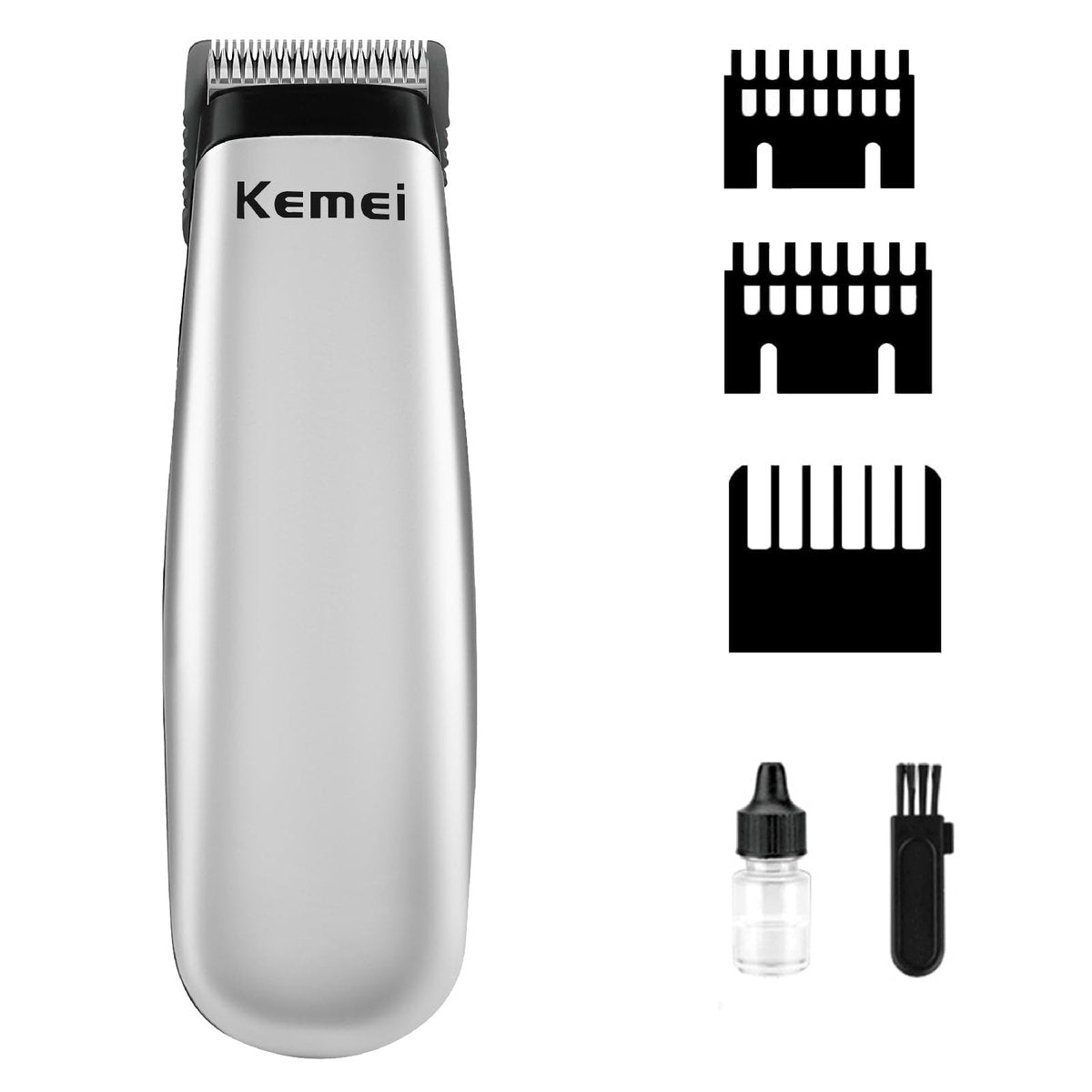 KEMEI Mini Hair Trimmer - Compact Cordless Clipper for Precision Haircuts and Shaving, Battery Powered, Travel Friendly (Silver) Avelisse