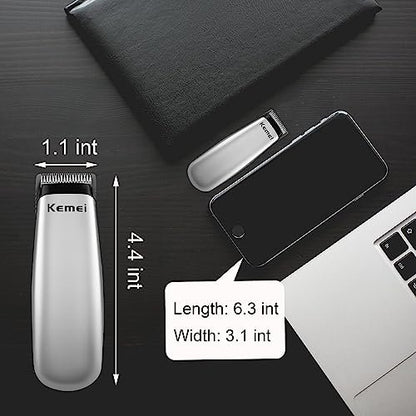 KEMEI Mini Hair Trimmer - Compact Cordless Clipper for Precision Haircuts and Shaving, Battery Powered, Travel Friendly (Silver) Avelisse