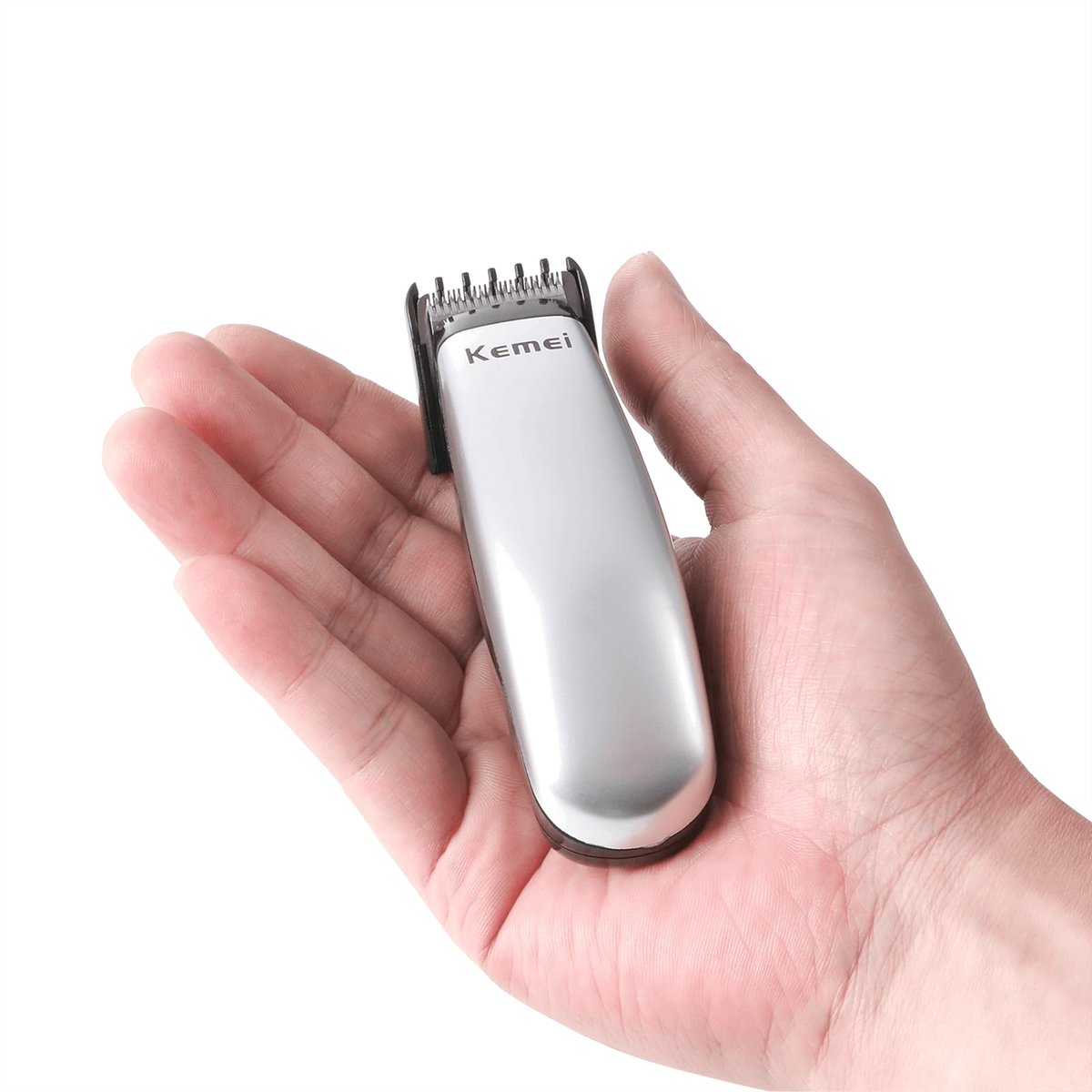 KEMEI Mini Hair Trimmer - Compact Cordless Clipper for Precision Haircuts and Shaving, Battery Powered, Travel Friendly (Silver) Avelisse