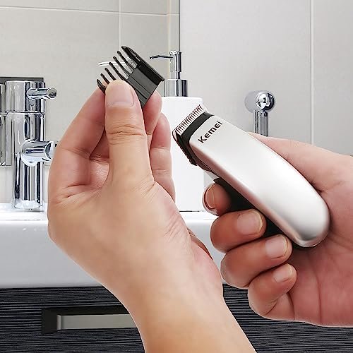 KEMEI Mini Hair Trimmer - Compact Cordless Clipper for Precision Haircuts and Shaving, Battery Powered, Travel Friendly (Silver) Avelisse