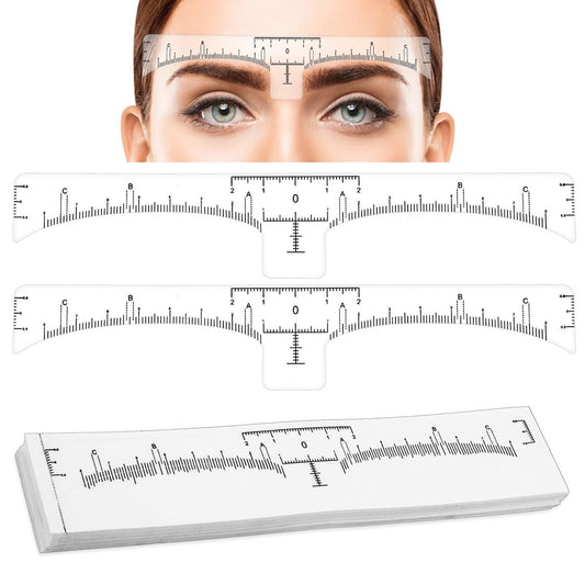 50 Pcs Disposable Eyebrow Ruler Stencils - Abeillo Microblading Brow Mapping Tool, Transparent Brow Shaper for Perfect Symmetry