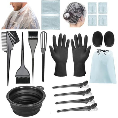 Svjetiq 21-Piece Professional Hair Dye Kit for Home Salon Bleaching & Coloring - Extra Large Black Plastic Bowls & Brushes