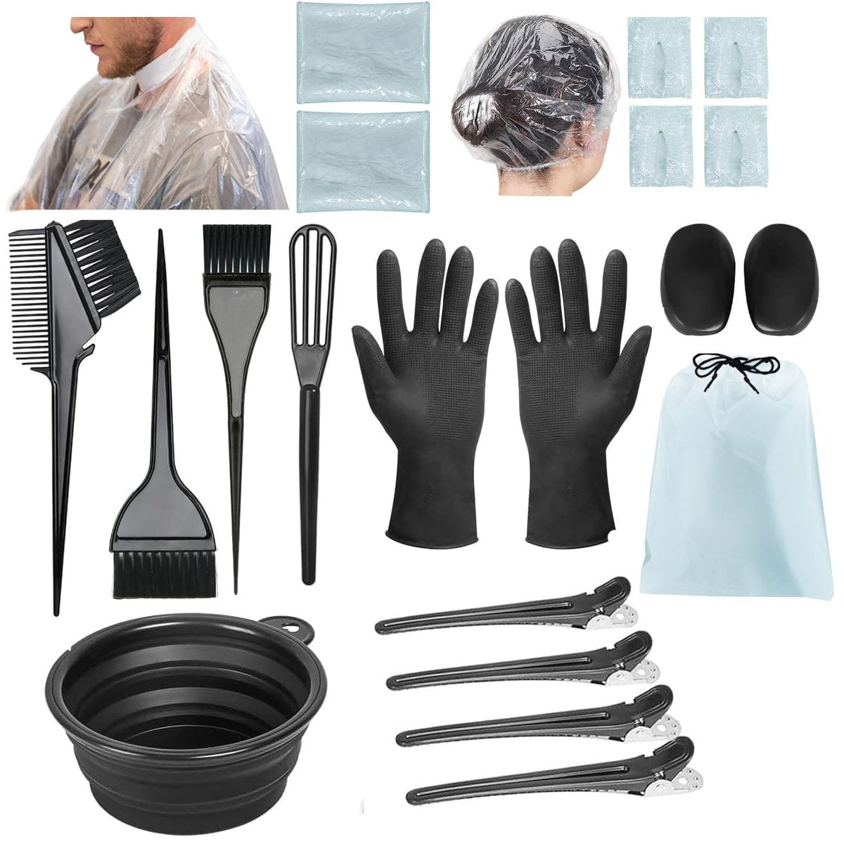 Svjetiq 21-Piece Professional Hair Dye Kit for Home Salon Bleaching & Coloring - Extra Large Black Plastic Bowls & Brushes - görsel 1