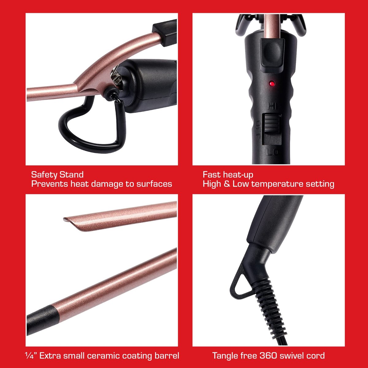 Red by Kiss 1.25 Inch Ceramic Curling Iron Pencil - Red Avelisse