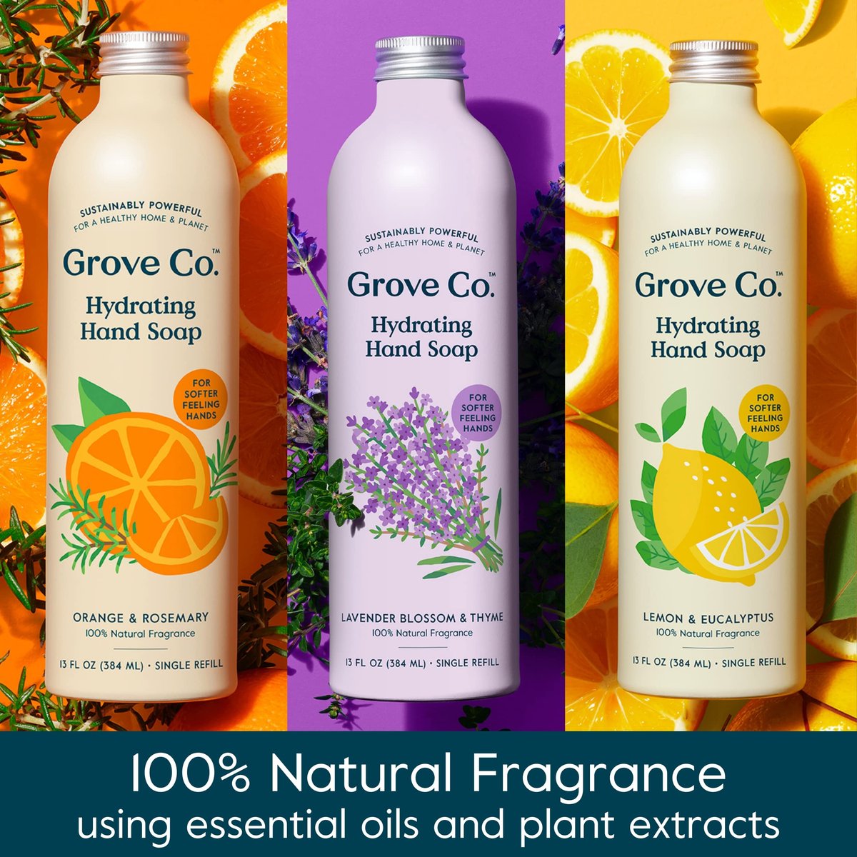 Grove Co. Hydrating Gel Hand Soap Refills (3 x 13 Fl Oz) - Plastic-Free, Natural Fragrances Avelisse