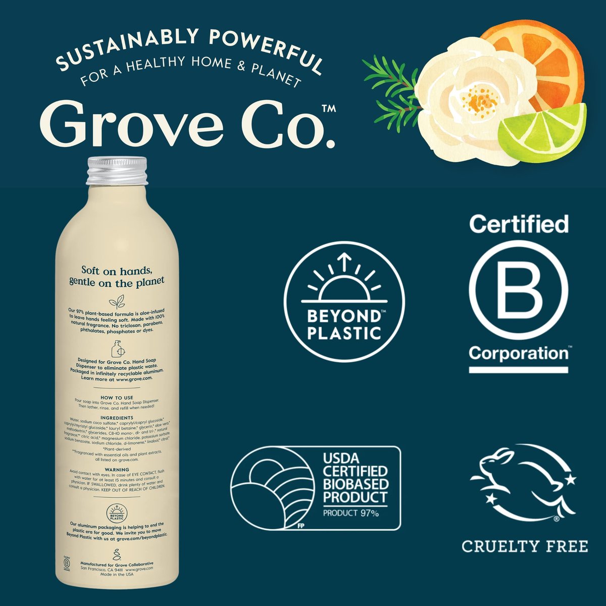 Grove Co. Hydrating Gel Hand Soap Refills (3 x 13 Fl Oz) - Plastic-Free, Natural Fragrances Avelisse