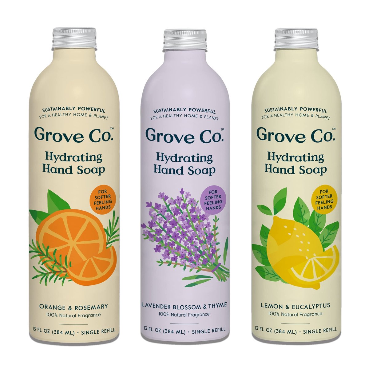 Grove Co. Hydrating Gel Hand Soap Refills (3 x 13 Fl Oz) - Plastic-Free, Natural Fragrances Avelisse