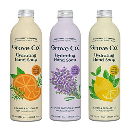 Grove Co. Hydrating Gel Hand Soap Refills (3 x 13 Fl Oz) - Plastic-Free, Natural Fragrances Avelisse