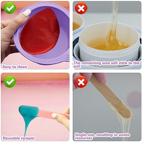2-Pack Silicone Wax Warmer Liners with Spatula Sticks – Reusable Non-Stick Wax Bowl for Hair Removal (Purple & Pink) - görsel 12