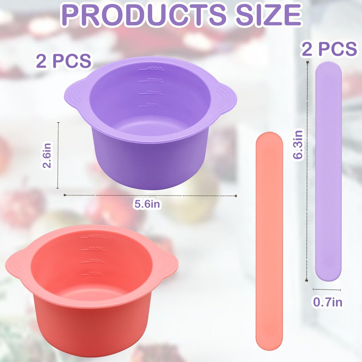 2-Pack Silicone Wax Warmer Liners with Spatula Sticks – Reusable Non-Stick Wax Bowl for Hair Removal (Purple & Pink) - görsel 3